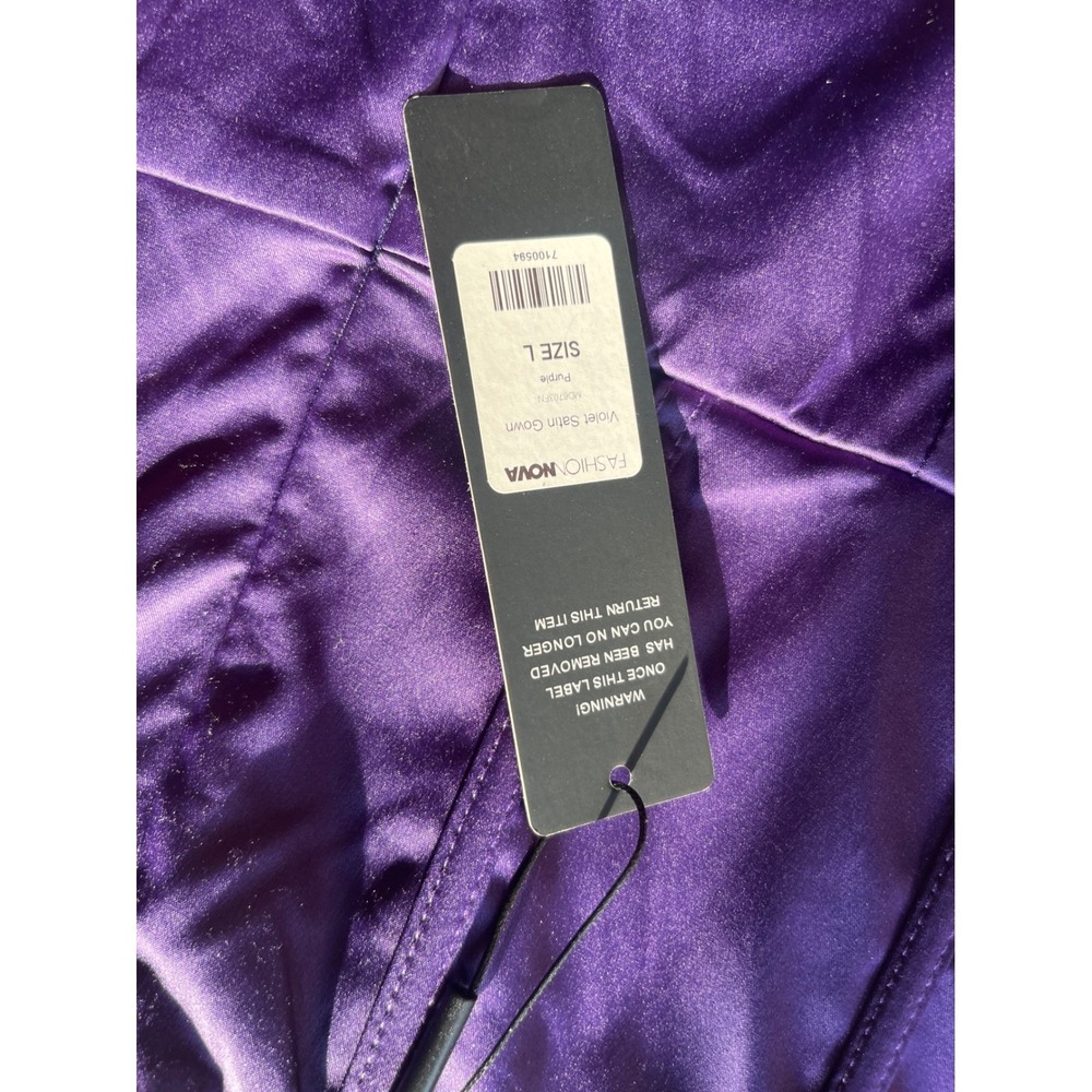 Fashion Nova Violet Satin Gown Purple Corset Maxi Dress‎ Formal Slit MD8703FN L - Picture 7 of 8